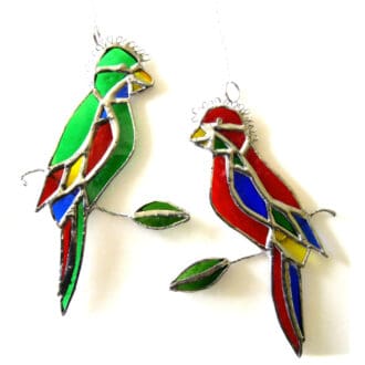 parrot pretty polly bird stained glass suncatcher red green