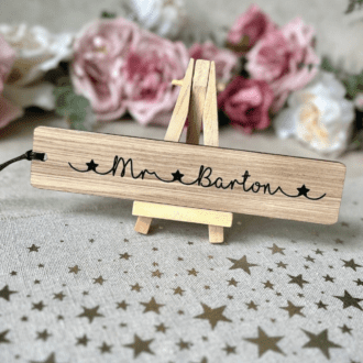 Wooden bookmark personalised with name for teacher