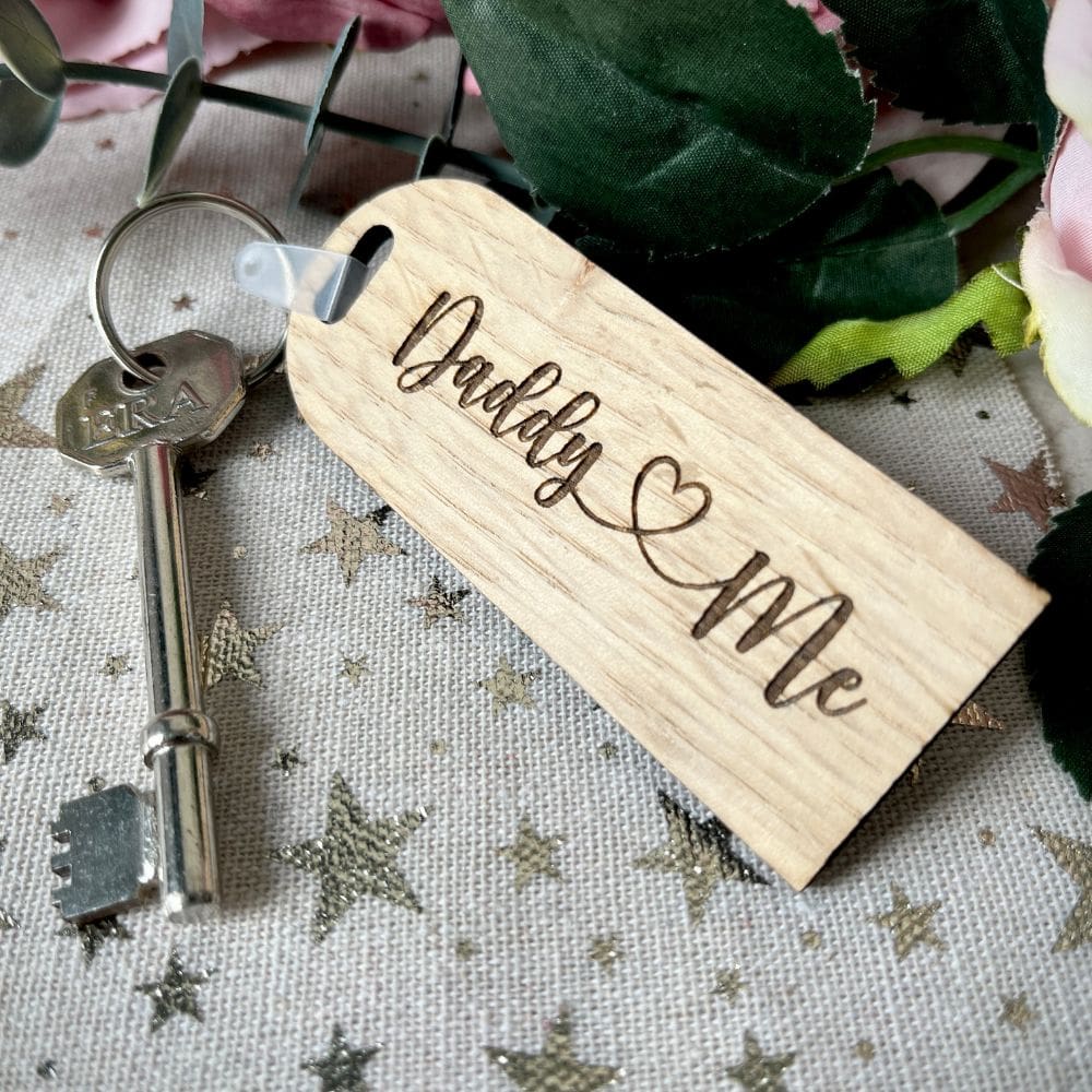 personalised wooden keyring with two names