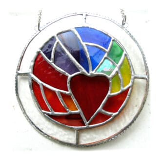 Rainbow heart ring stained glass suncatcher handmade joysofglass