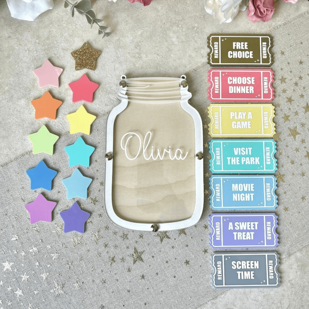 reward jar with stars and reward tokens for kids