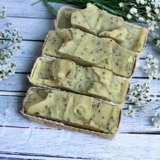 soap bar coconut milk and blue poppy seeds