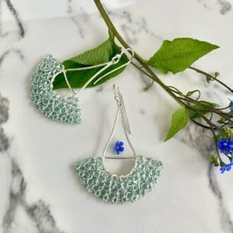 Sterling silver earrings with pale turquoise wire crochet