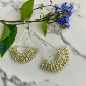 Sterling silver handmade drop earrings with lemon yellow crochet wirework