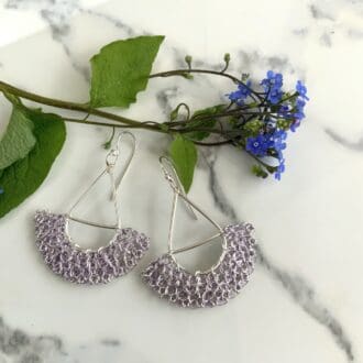 Sterling silver handmade earrings with lilac wire crochet