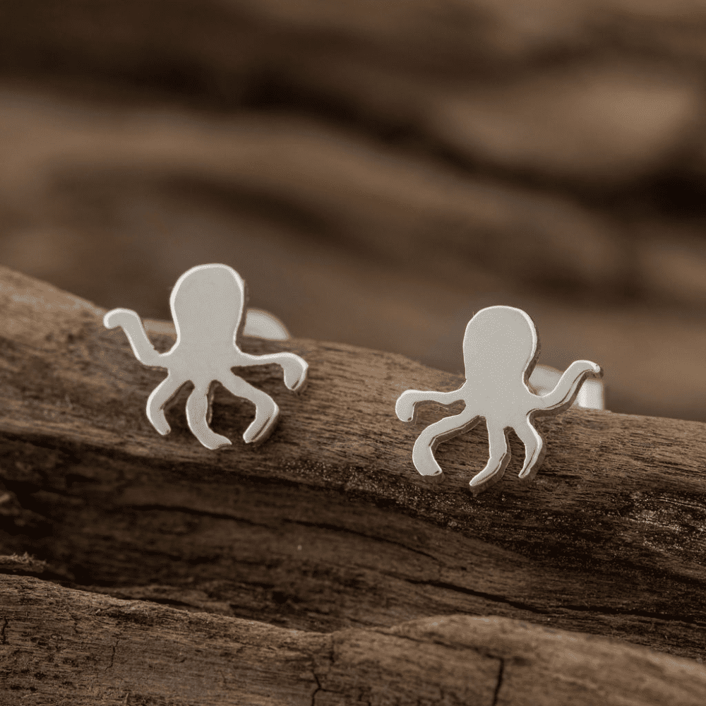 Handmade Small Sterling Silver Octopus Earrings
