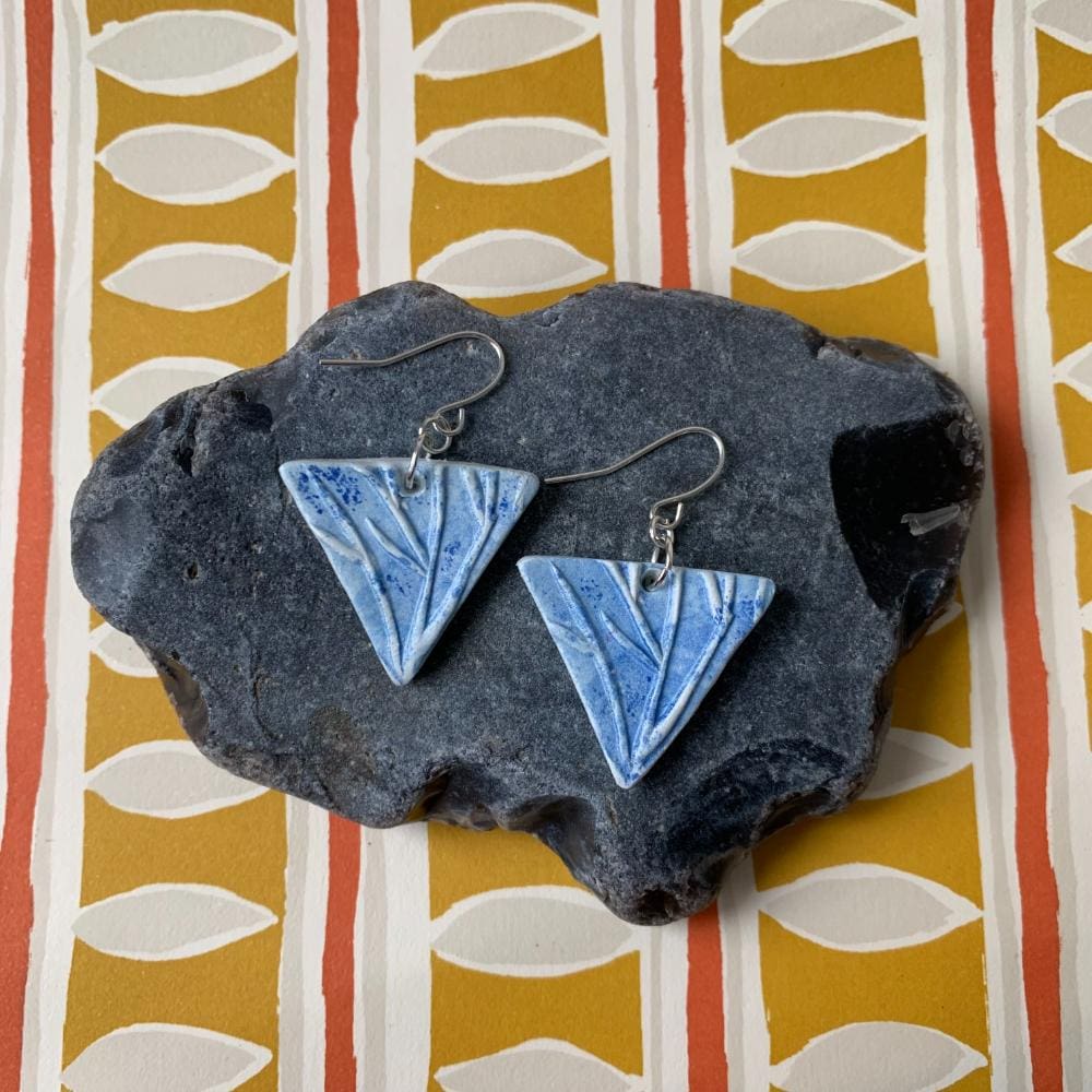 Geometric clay drop earrings in a lovely shade of blue.