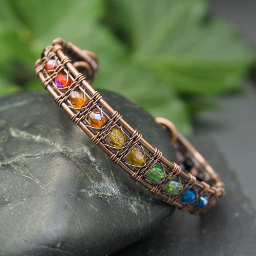 wire woven copper rainbow cuff bracelet by oruki design