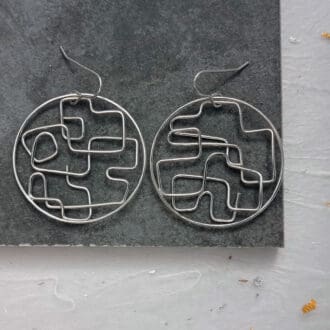 unique shaped sterling silver round wire drop earrings