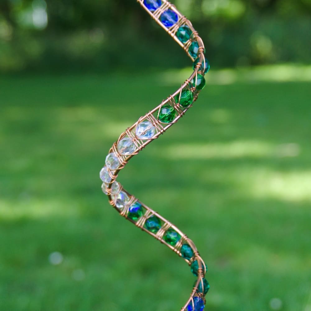 Blue green teal crystal wind spinner garden mobile