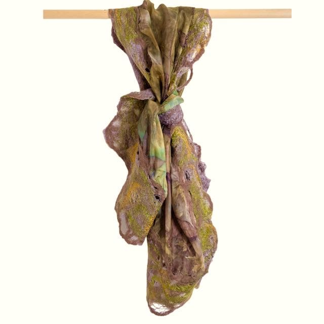 Botanic Garden: Moss Green Leaf Print Silk and Wool Scarf or Shawl