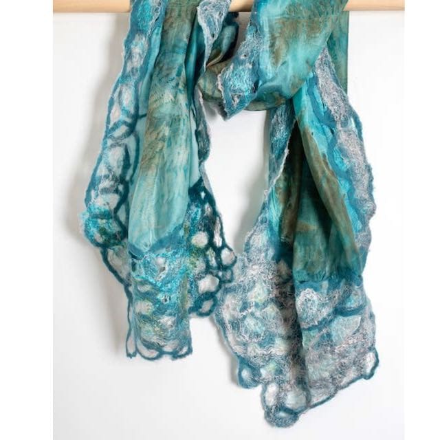 Botanic Garden: Teal Green Fern Silk and Wool Scarf or Shawl