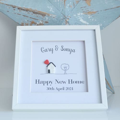 Happy new home framed keepsake gift with polymer clay house and heart