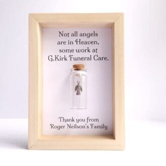 Thank you gift for funeral directors. Not all angels are in Heaven quote with miniature glass bottle