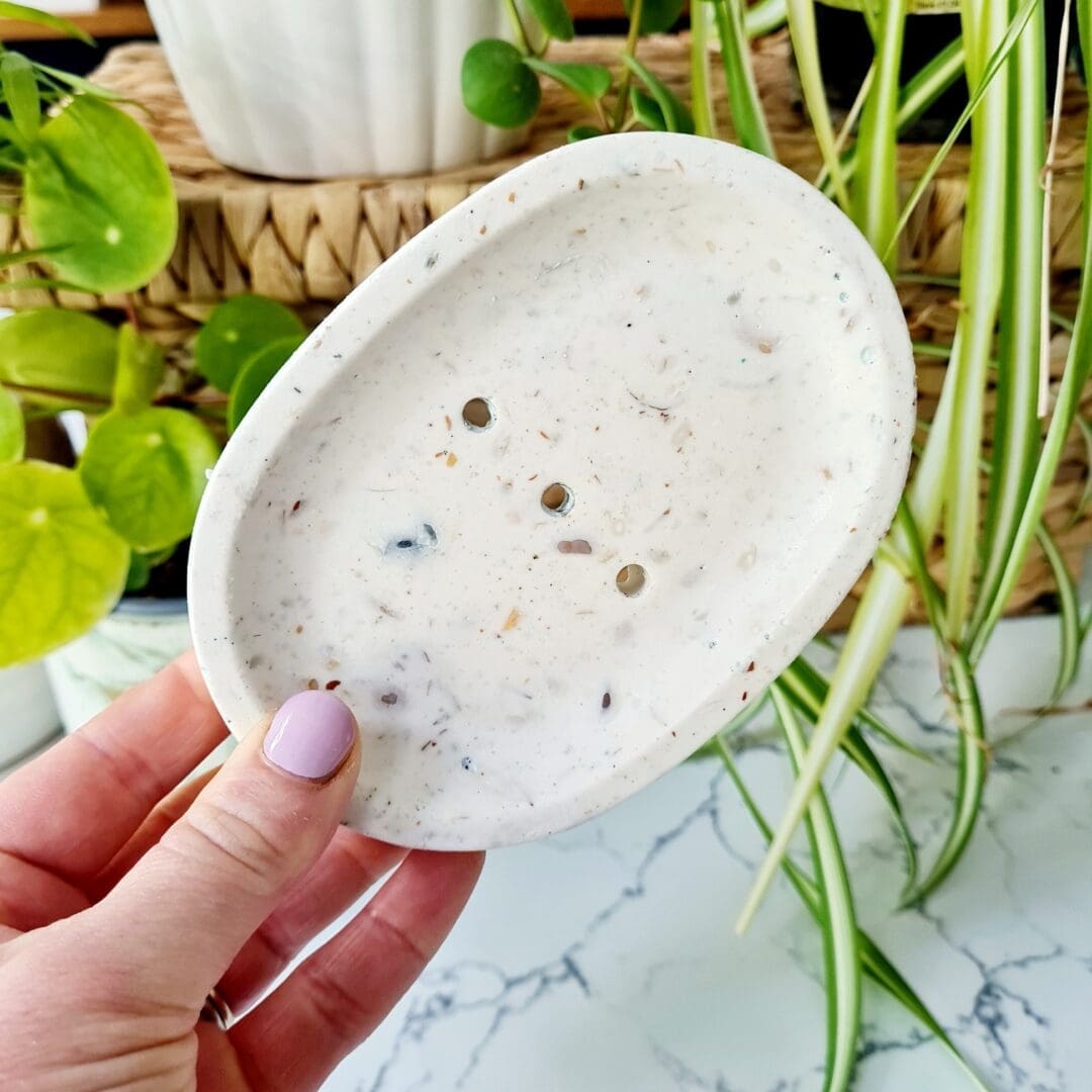 Shell terrazzo soap dish with drainage holes