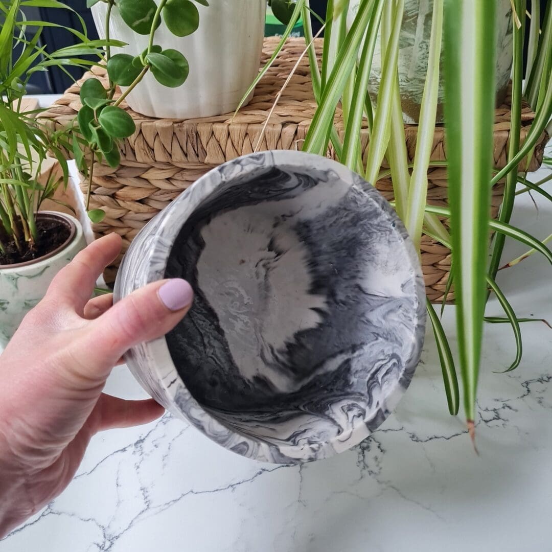 Black and white marble effect indoor planter