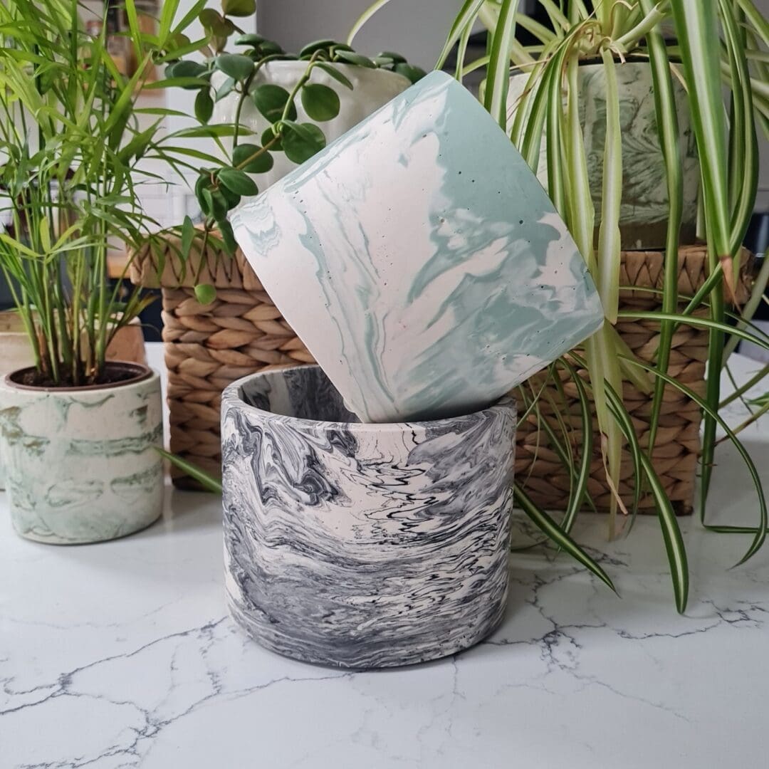 Black and white marble effect indoor planter