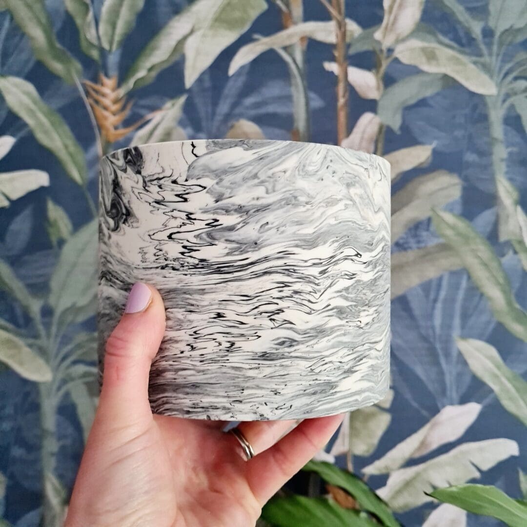 Black and white marble effect indoor planter