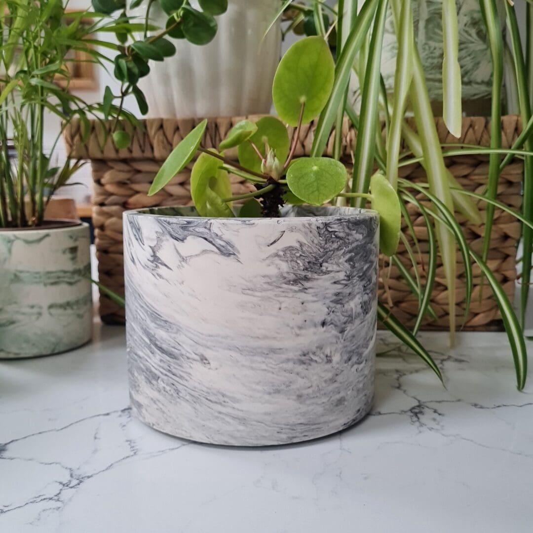 Black and white marble effect indoor planter