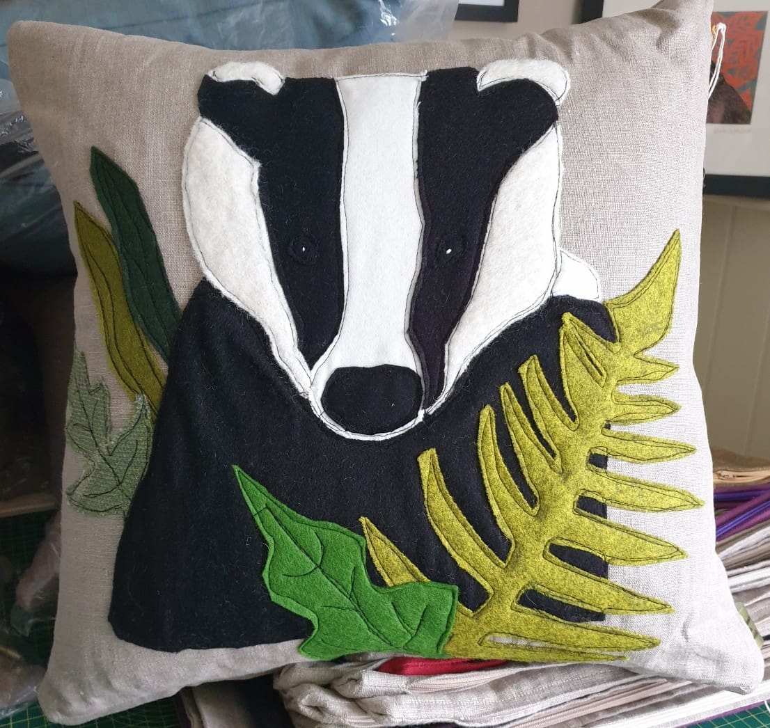 Appliqued Badger cushion