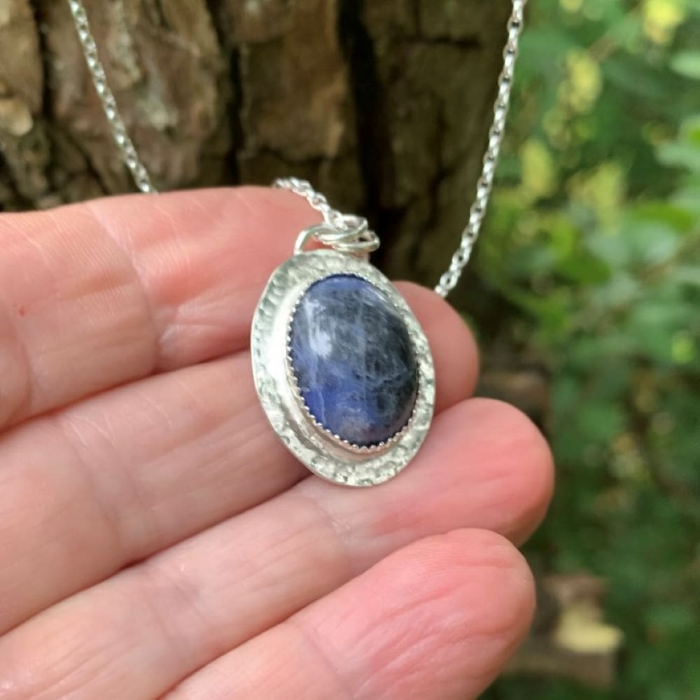 Blue Sodalite Natural Gemstone Silver Necklace