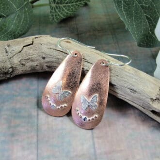 Butterfly Dropper Earrings Copper & Silver