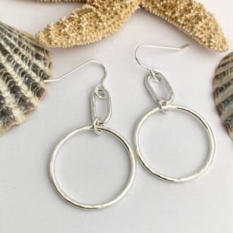 Dangly Sterling Silver Hammered Hoop and Loop Earrings