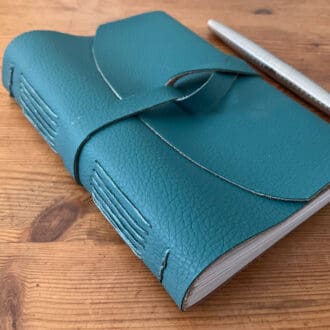 A6 Faux Leather Handmade Wrap Journal in a Teal Blue