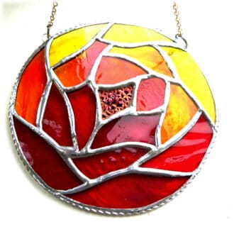 Fire ball autumn leaves stained glass handmade in Britain suncatcher