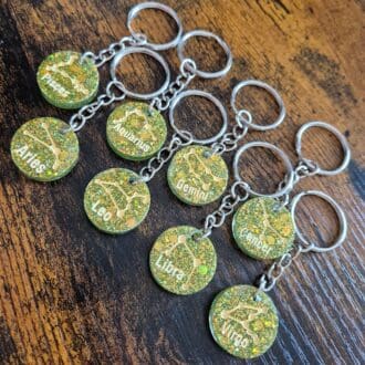 Green and gold - starsign - keyrings - resin
