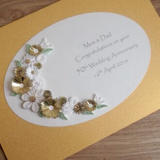 Handmade quilled golden wedding anniversary card