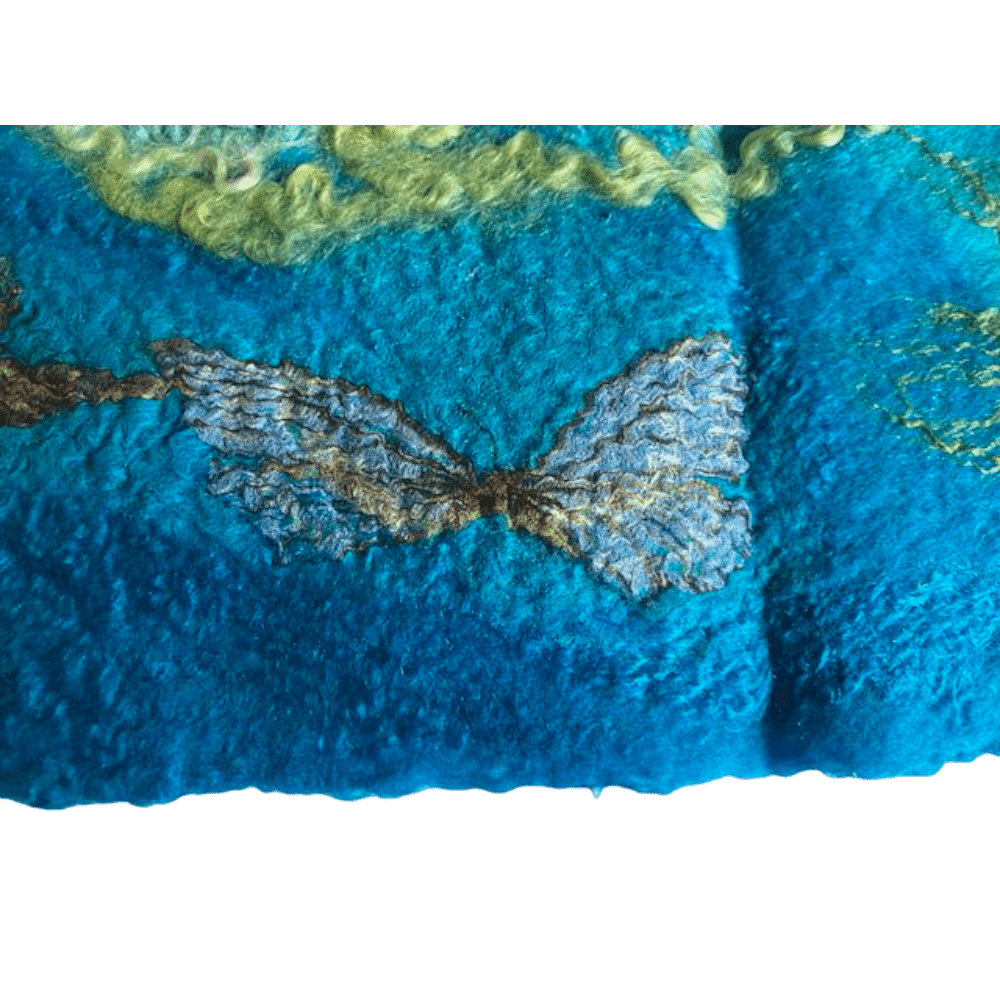 Blue Butterflies neck warmer wool felt cowl marian may textile art