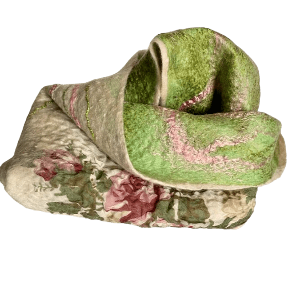 Vintage Rose neckwarmer wool and silk marian may textile art