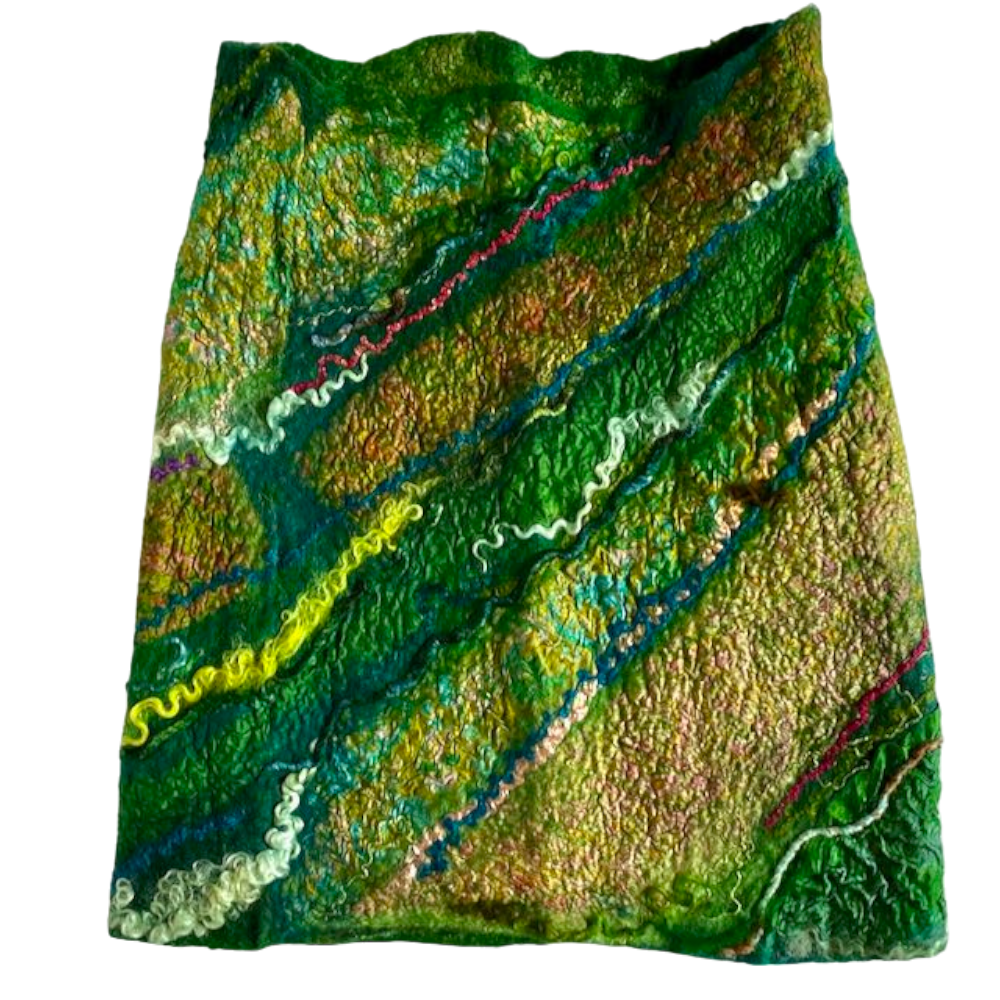 Green Goddess silk wool neckwarmer cowl scarf marian may textile art