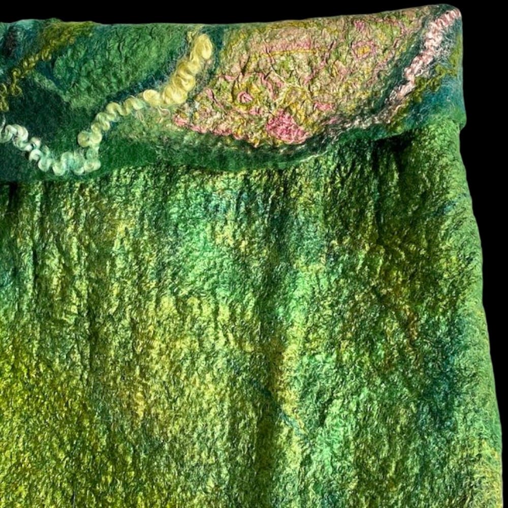 Green Goddess silk wool neckwarmer cowl scarf marian may textile art