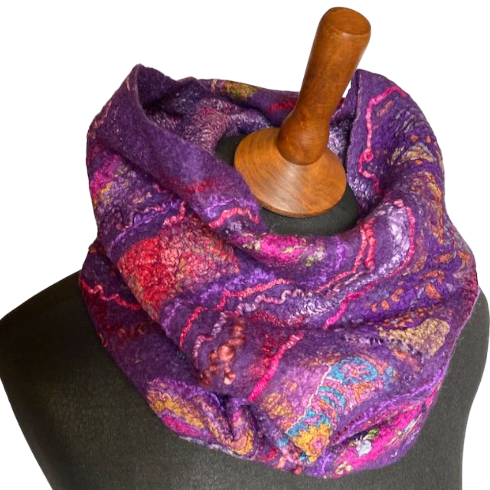 Purple Dream neckwarmer scarf silk wool felt marian may textile art