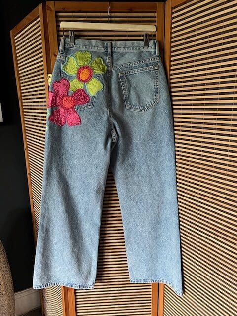 Wide Leg Jeans with Cherry Blossoms