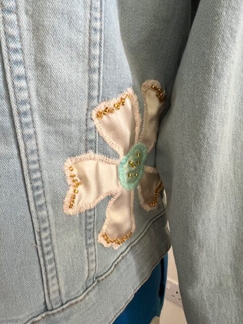 Womens Denim Jacket with Pink Flowers