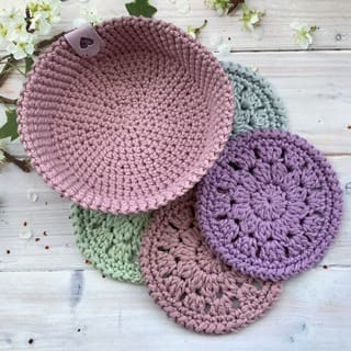 Crocheted coasters and basket