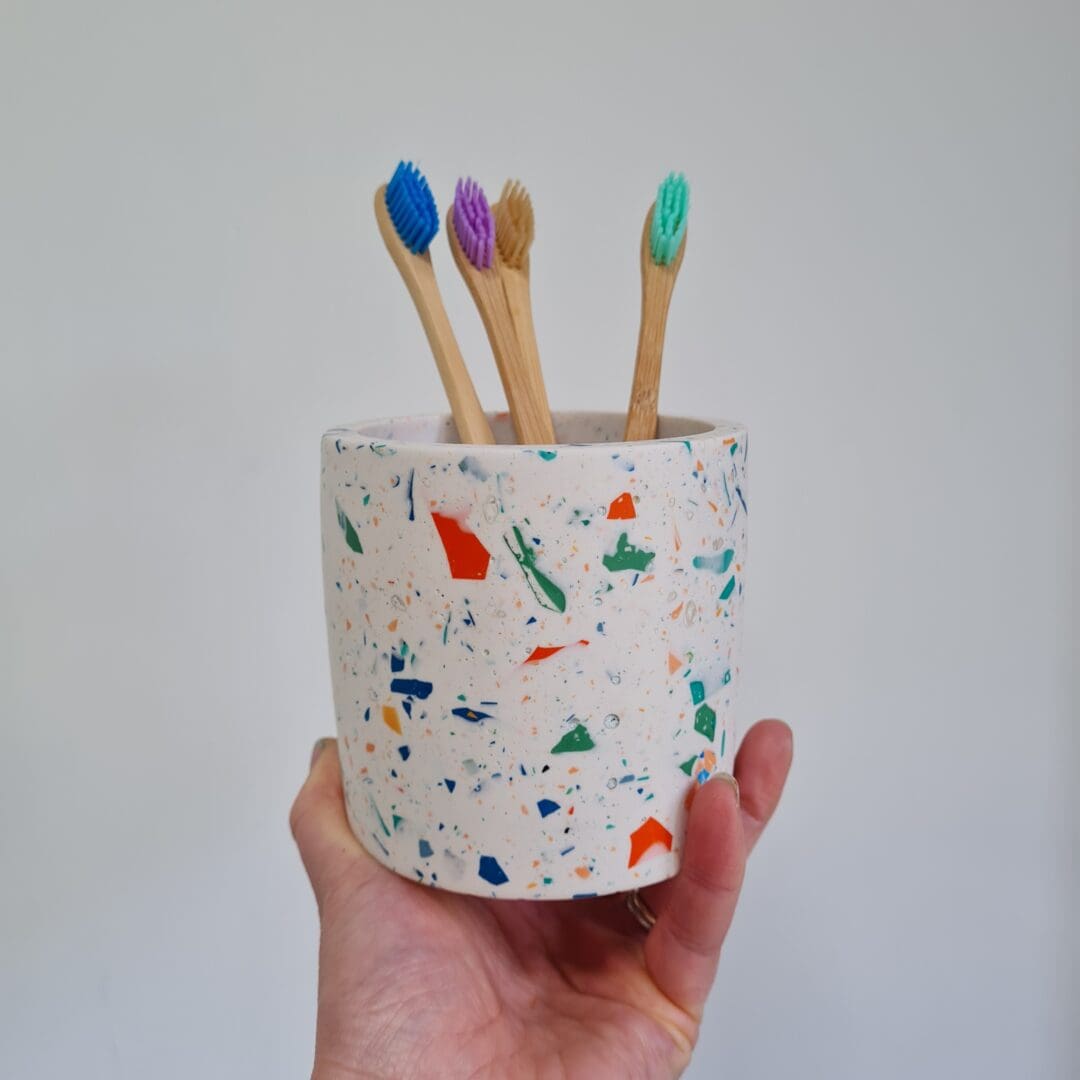 Colourful multi-use terrazzo pot