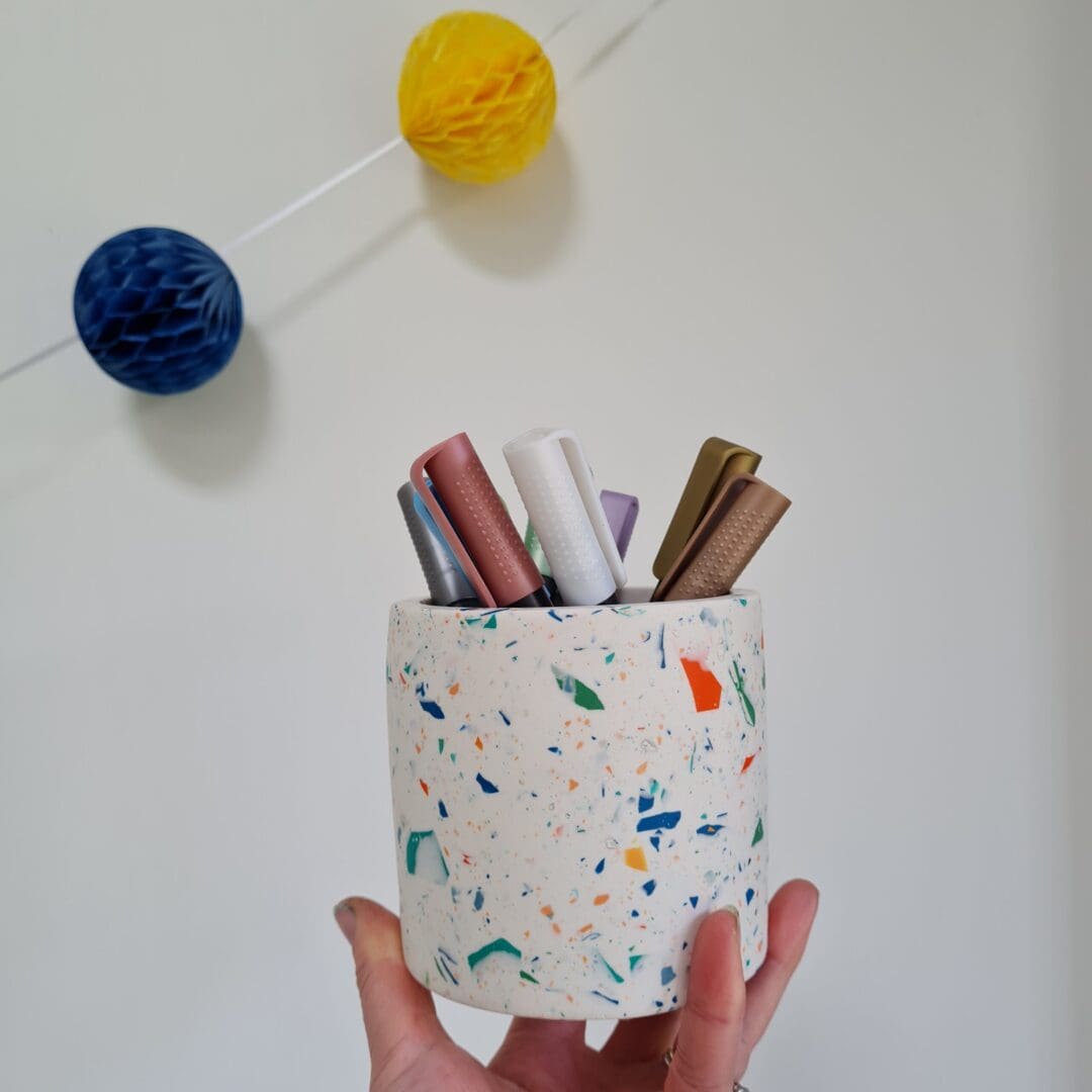 Colourful multi-use terrazzo pot