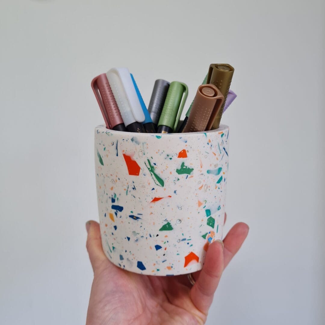 Colourful multi-use terrazzo pot