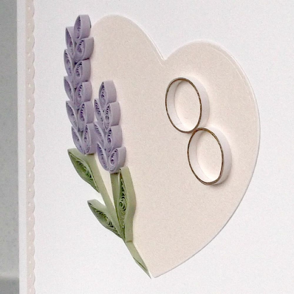 Quilled wedding card, handmade with lavender