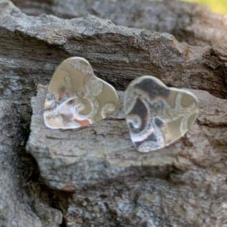 Rustic Patterned Sterling Silver Heart Stud Earrings
