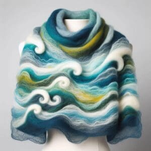 A shawl felted in seascape designs