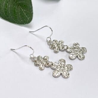 Handmade silver double flower daisy earrings