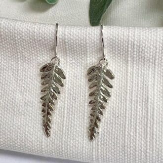 Silver fern leaf earrings, made from a real leaf, handmade recycled silver