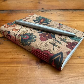 A6 Soft Cover Handmade Cork Notebook with floral cover and plain paper