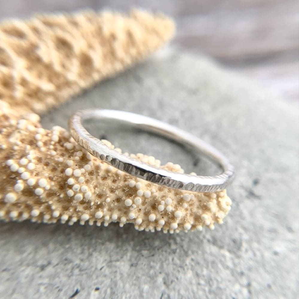 Sterling Silver Line Hammered Narrow Stacking Ring