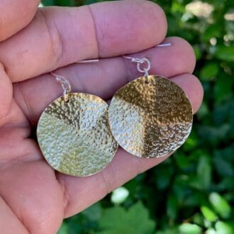 Textured Gold Colour Brass Disc Earrings